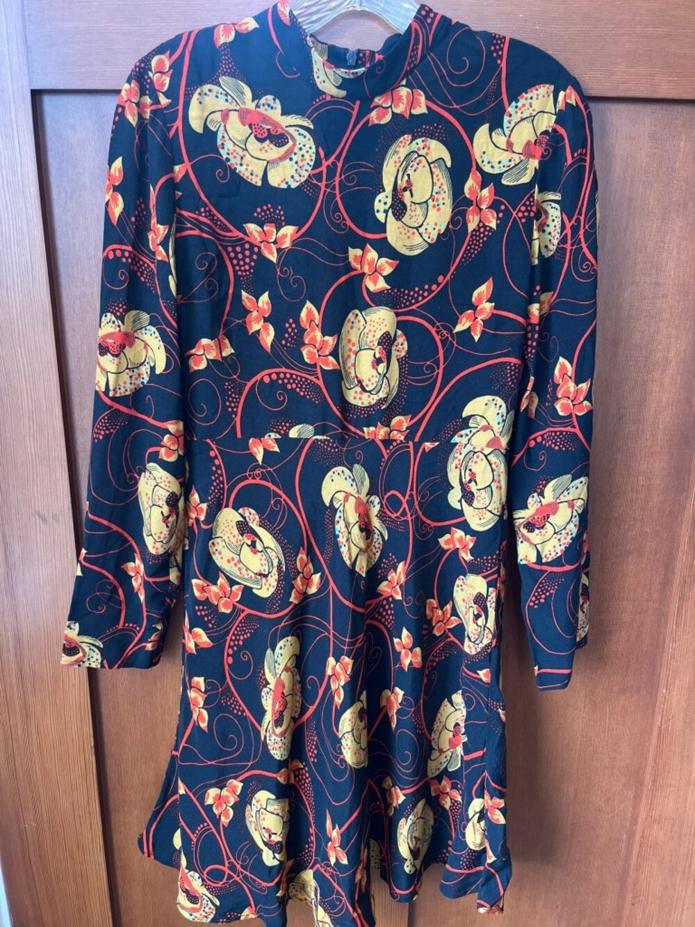 Zara Blue Orange Flower Retro 70s Indie BohoChic Mini Dress. Long Sleeve. Medium